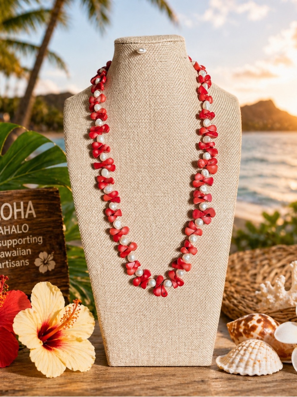 Mediterranean Briolette  Coral and Freshwater Pearl Necklace 22’